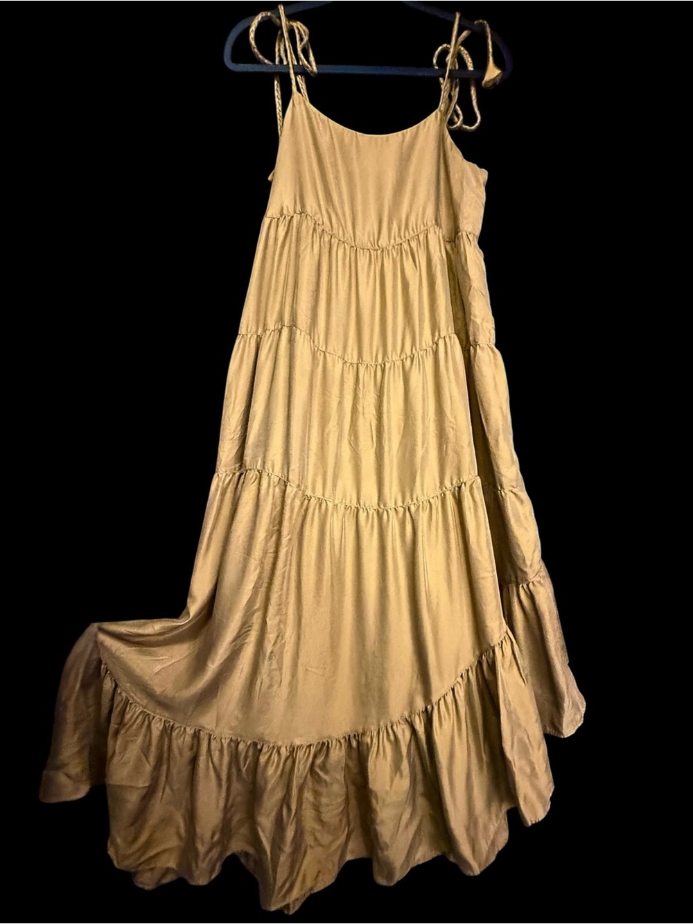 Unsubscribed Silk Mustard Tie-Strap Tiered Dress Size 6 NWT